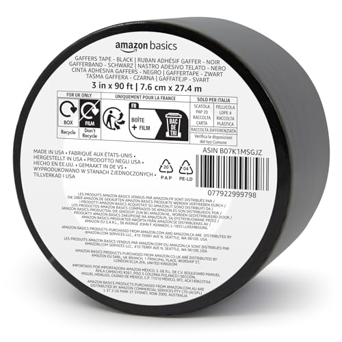Amazon Basics No Residue, Non-Reflective Gaffers Tape - 3 Inch x 90 Feet, Black