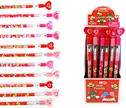 TINYMILLS 24 Pcs Valentine's Day Heart Multi Point Pencils Party Favors Goodie Bag Stuffers Classroom Exchange Valentine's Day Pencils Party Supplies Heart Pencils