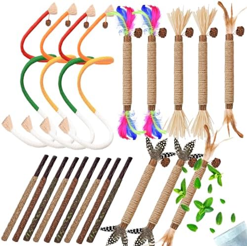 Cat Toys 21PCS Catnip Toy for Indoor Kitten Treat Cats Chew Stick for Dental Cleaning Teeth Kitten Silvervine Rope Kitty Feather Snack for for Kick Molar Scratch Self Play Interactive Boredom