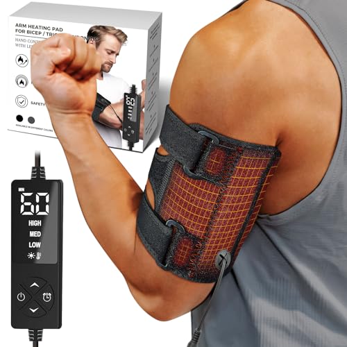 sticro Upper Arm Heating Pad for Bicep Tendonitis Pain Relief, Heated Arm Wrap for Biceps & Triceps Muscle Strains, Adjustable Bicep Brace with 3 Heat & 5 Timers Settings for Men/Women (S/M)