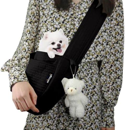 NATUYA Small Dog Carrier Sling Cat Sling-Dog Slings for Carrying Small Dogs-Adjustable Strap Hand Free Pet Puppy for Outdoor Traveling Subway (Black, Canvas-Adjustable Strap)