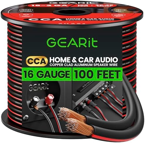Speaker Wire 16 Gauge, GearIT Pro Series 16/2 AWG Speaker Cable (100 Feet / 30.48 Meters) Great Use for Home Theater Speakers and Car Speakers Black