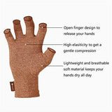 Duerer Arthritis Compression Gloves Women Men for RSI, Carpal Tunnel, Rheumatiod, Tendonitis, Fingerless Gloves for Computer Typing and Dailywork (Brown, S)