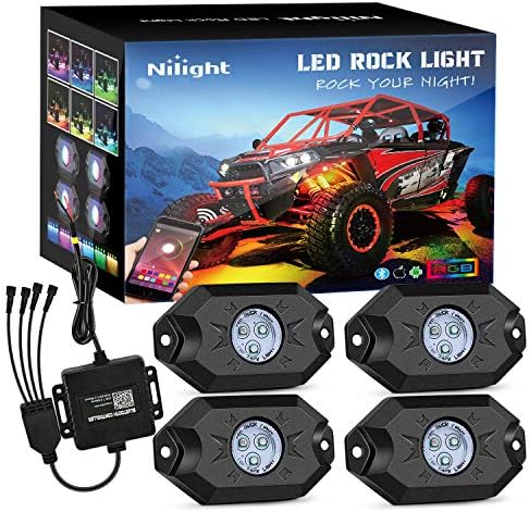 Nilight RGB LED Rock Lights Kit, 4 pods Underglow Multicolor Neon Light Pod with Bluetooth App Control Flashing Music Mode Wheel Well Light for Truck ATV UTV RZR SUV