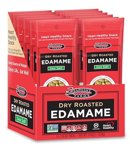 Seapoint Farms Dry Roasted Edamame, Sea Salt, Vegan, Gluten-Free, Kosher, and Non-GMO, Crunchy Snack for Healthy Snacking, 1.58 oz (Pack of 12)
