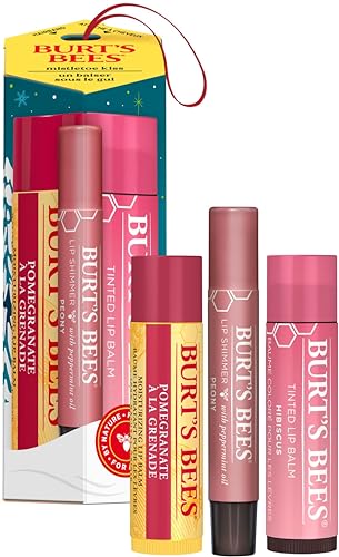 Burt's Bees Mistletoe Kiss Lip Care Gift Set, Mistletoe Kiss Set, Pomegranate, Peony & Hibiscus