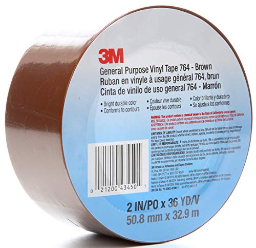 3M Vinyl Tape 764, General Purpose, 2 in x 36 yd, Brown, 1 Roll, Light Traffic Floor Marking, Social Distancing, Color Coding, Safety, Bundling