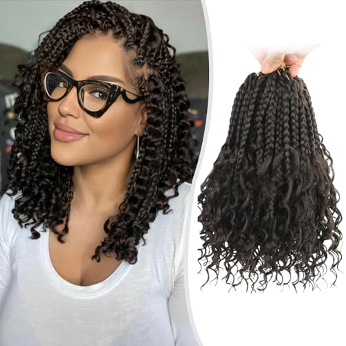 Goddess box braids Crochet Hair,10inch Pre Looped Crochet Boho Braids with curly Ends,8pcs Boho Box Braids Crochet Hair Extensions for Black Women