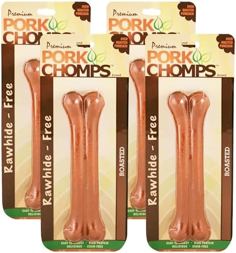 Pork Chomps Roasted Pressed Pork Skin Dog Chew, 7-inch Bone, 1 Count (Pack of 4)