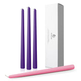 Pickood 12-Inch Tall Dripless Advent Candles Set of 4, Tapered Candles, Perfect for Christmas - Smokeless, Unscented, Long Burning - Hand Poured, Colored Tall Candlesticks - Pink and Purple