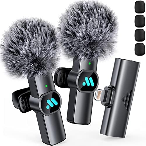 2pcs Lavalier Wireless Microphone for iPhone iPad Video Recording,Mini Microphone for Game Live Streaming,Interviews,YouTube,TikTok,Vlog(Not Applicable for iPhone USB-C Interface)