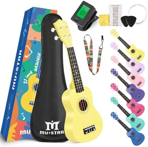 MUSTAR Soprano Ukulele or Beginners - 21 Inch Small Guitar Ukulele for Kids & Adults Birthday Holiday Present, Gig Bag, Digital Tuner, Strap, Picks, All in One Kit, Basswood Ukuleles Starter Kit