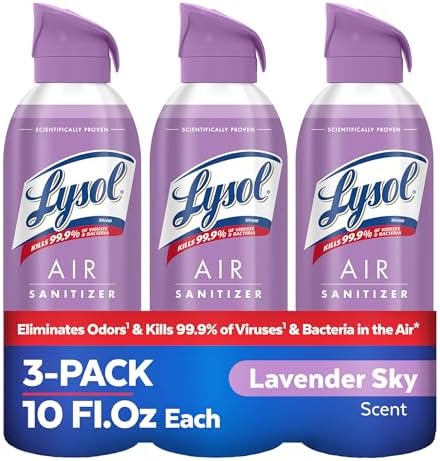 Lysol Air Sanitizer Spray, For Air Sanitization and Odor Elimination, Lavender Sky Scent, 10 Fl. Oz (Pack of 3)