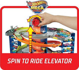 Hot Wheels City Mega Garage Playset with Corkscrew Elevator & Storage for 60+ Cars, Includes 1 1:64 Scale Vehicle, Gift for Kids 4 Years Old & Up, HFH03