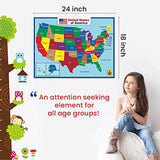 United State Map Laminated Poster -Double Side Educational Poster For Kids/Adults -18 x 24 inch Waterproof Map For Home Classroom