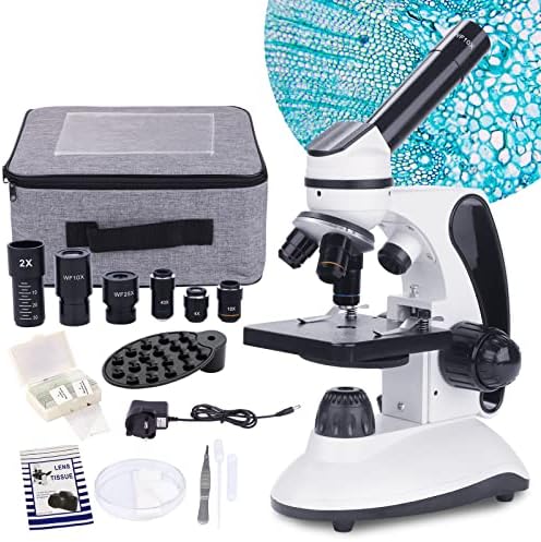 BEBANG Monocular Microscope for Adults Students,40X-2000X Magnification,Dual LED Beginners Kids Microscopes with Science Kits,Phone Adapter,Carrying Case,AC Adapter,15 Slides for Lab Class Study