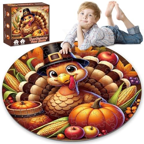 Thanskgiving Floor Puzzles for Kids Age 4-8, 70pcs Large Thanksgiving Jigsaw Puzzle for Kids 4-8 | Educational and Fun Fall Gifts for Kids