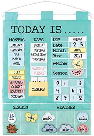 The Peanutshell Learning Calendar Wall Chart - Homeschool Supplies, Interactive Pocket Chart for Toddlers & Kids - Preschool Learning Activity Board, Circle Time Board for Classroom - Today Is