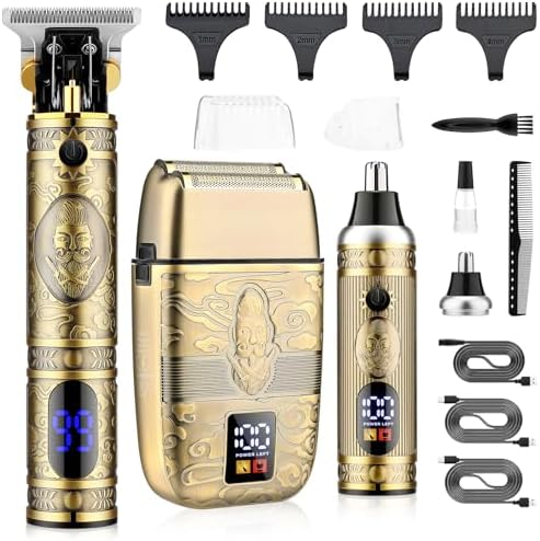 Professional Hair Trimmer Hair Clippers for Men, Nose Hair Trimmer Men's Shaver Set,Cordless T-Blade Beard Trimmer Mens Barber Clippers,Electric Foil Shavers Razor for Men Haircutting Kit