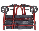 Drive Medical Deluxe Portable Folding Travel Walker with 5" Wheels and Fold up Legs, Red