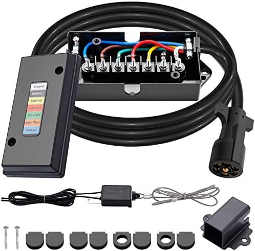 CheeMuii 7 Way Trailer Cord and 7 Gang Junction Box Kit with 12V Breakaway Switch and Plug Holder Heavy Duty 8 FT Trailer Wiring Harness Kit for Trailers RVs Campers