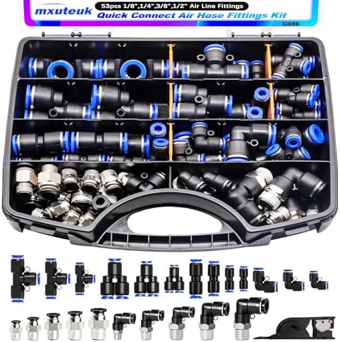 mxuteuk Quick Connect Air Hose Fittings Kit,1/8",1/4",3/8",1/2" Air Line Fittings,Quick Connect Air Hose Fittings for Industrial Air System (53PCS)