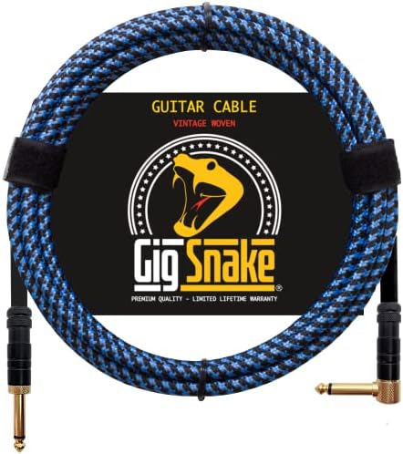 Guitar Cable 10 ft - 1/4 Inch Right Angle Blue Instrument Cable - Professional Quality Electric Guitar Cord and Amp Cable - Low Noise Bass and Guitar Lead - Reliable Cords for a Clean Clear Tone