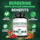 Berberine with Ceylon Cinnamon Supplement - 1500mg Extra Strength for Immune System, Digestive Health, Body Management & Energy Production - 270 Capsules - Gluten-Free, Non-GMO