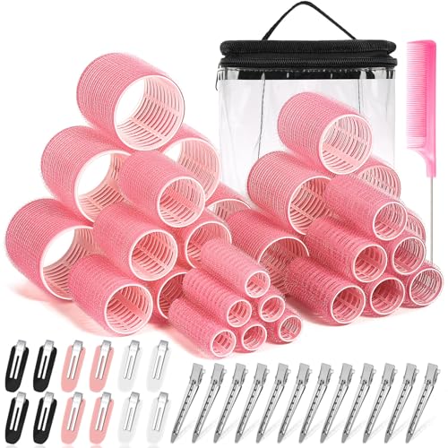 56 Pcs Hair Rollers Set for Blowout Look Long Hair, 30Pcs Rollers Hair Curlers in 5 Sizes with 24 Pcs Hair Clips and Storage Bag for Long Medium Short Hair Volume
