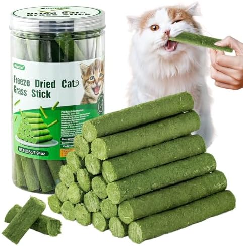 225g Cat Grass Teething Stick, Delicious Cat Treat Snack Edible Cat Chew Toy for Teeth Cleaning and Hairball Removal in Cats