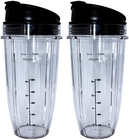 Blendin 24oz Large Tall Cup with Sip N Seal Lid Replacement Jar, Compatible with Nutri Ninja Auto IQ & Duo Blenders - Premium Blender Replacement Cups - Cup Diameter is 4" (2 Pack)