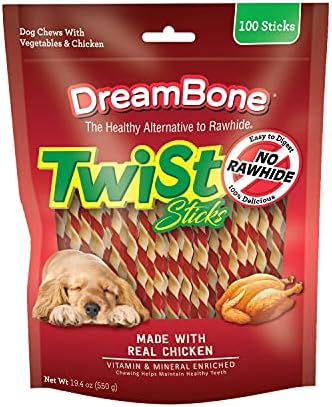 Dreambone Twist Sticks Rawhide Free Dog Chews, Made with Real Chicken, 100 Count (Pack of 1)