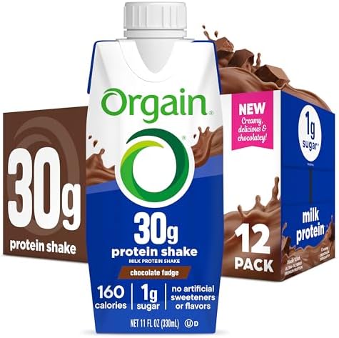 Orgain 30g High Protein Shake, Dairy Isolate Milk Protein, Chocolate Fudge, 6g BCAAs, 1g Sugar Per Serving, Meal Replacement, Ready to Drink, Keto Friendly, Gluten-Free 11 Fl Oz (Pack of 12)