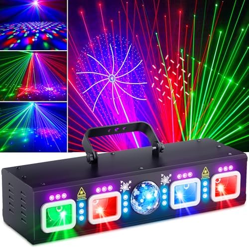 DJ Lights for Parties, Pro 6 in 1 DMX & Sound Activated Laser Light Show Machine with Disco Ball Light, RGBW & UV Strobe Party Lights Indoor for Rave Club Dance Bar Gig DJ Lighting