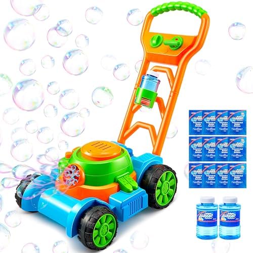 Sloosh Bubble Lawn Mower Toddler Toys - Kids Toys Bubble Machine Summer Outdoor Toys Games, Bubble Mower Outside Push Toys for Toddlers Preschool Kid Boys Girls Birthday Valentines Gifts (Blue)