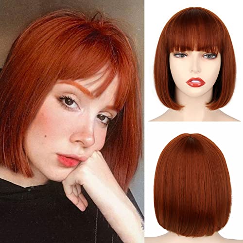 WERD Auburn Red Wig Bangs, Short Red Bob Wig for Women, Auburn Wig Bob with Bangs for Daily Party Cosplay