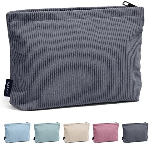 MAANGE Small Makeup Bag For Purse, Travel Cosmetic Bag Makeup Pouch Corduroy Portable Versatile Zipper Pouch For Women(GRAY)