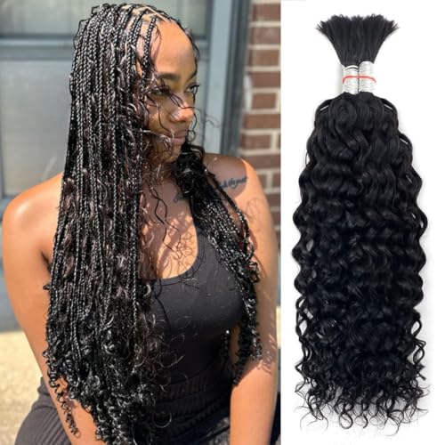Water Wave Bulk Human Hair for Braiding No Weft Unprocessed Brazilian Virgin Human Hair Extensions Wet and Wavy Micro Braiding Hair Human Hair Bundles For Boho Braids Natural Color(18inch 2pack/100g)