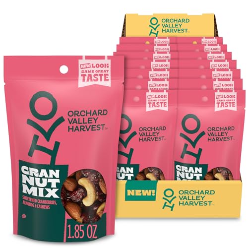 Orchard Valley Harvest Cran Nut Mix, 1.85 oz (Pack of 14), Sweetened Cranberries, Almonds, And Cashews, Gluten Free, Resealable Bag, 4g Of Plant Based Protein Per Serving, Best On-The-Go Snack