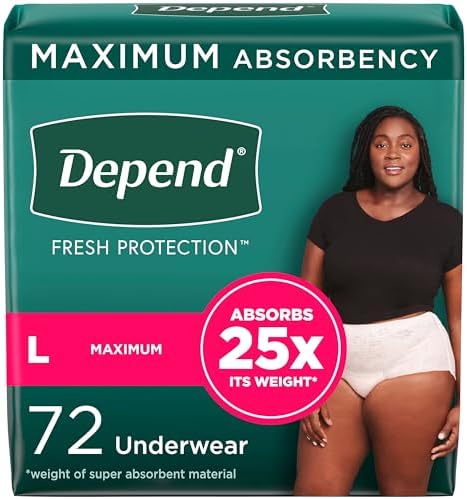Depend Fresh Protection Adult Incontinence & Postpartum Bladder Leak Underwear for Women, Disposable, Maximum, Large, Blush, 72 Count (2 Packs of 36), Packaging May Vary