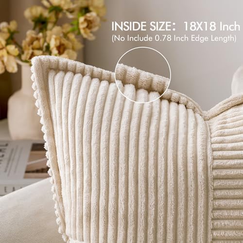 MIULEE Corduroy Pillow Covers with Splicing Set of 2 Super Soft Boho Striped Christmas Pillow Covers Broadside Decorative Textured Throw Pillows for Couch Cushion Livingroom 22x22 inch, Beige