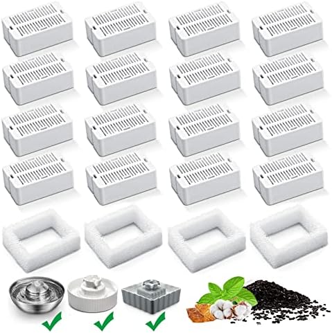Cat Water Fountain Replacement Filters,16 Pack Cat Fountain Carbon Filters and 4 Pack Foam Filters for Ceramic Pet Drinking Fountain and Stainless Steel Pet Water Fountain (16+4 Pack)
