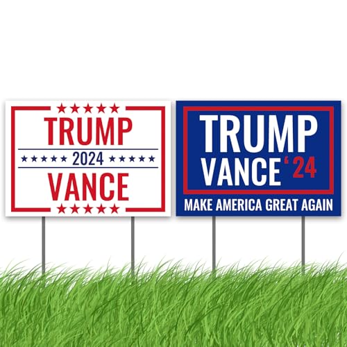 QIONG MENG Trump Vance 2024 Yard Sign 2 Pack, Make America Great Again Trump Decorative Yard Sign with H-Stakes for Home Lawn Garden Yard Outdoor Decorations 18x24 Inch