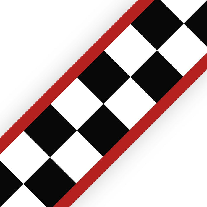 Checkered Flag Wall Border with Red Stripes - Chequered American Diner Room Childs Cars Wallpaper Decor Strips - Without Name