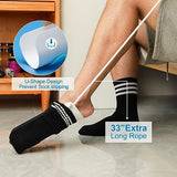 Jellas Sock Aid Kit, Flexible Sock Aid Device with Long Rope - Sock Puller aid Easy on and Off Device for Putting On and Removing Socks or Stockings, Sock Helper for Independence and Comfort (White)