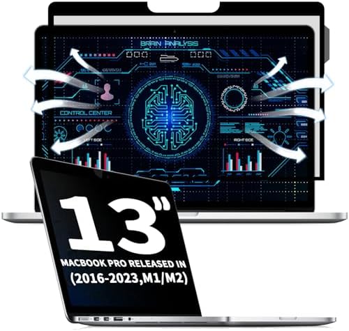 Removable Vacuum Adsorption Screen Privacy Film for Macbook Pro 13 Inch(2016-2022, M1, M2)/Macbook Air 13 In(2018-2021, M1), Anti-Spy/Anti Fingerprint/Anti Blue Light/Anti-Glare/Bubble Free