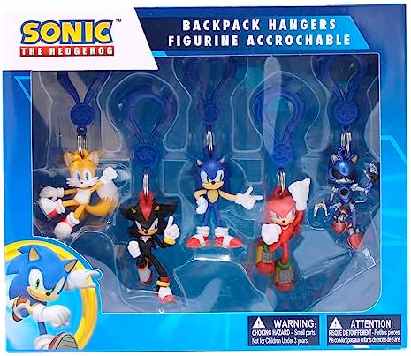 Sonic The Hedgehog Backpack Hanger Series 3 Collectors Box 5-Pack: Backpack Keychain Toy, Party Favor & Fidget Toys for Kids - Entire Series 3 Set w/Sonic The Hedgehog Figures