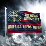 Generic Patriogee The World Needs Jesus America Needs Trump Flag Grommet Flag 3x5 Double Sided Outdoor for Flagpole, Trump US American Patriotic Banner Decoration Flag, Trump 2024 Flag