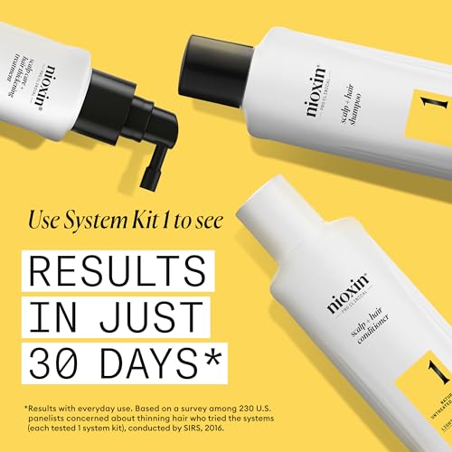 Nioxin Scalp + Hair Thickening System 1 - Hair Thickening System for Natural Hair with Light Thinning, Full Size (Packaging May Vary)