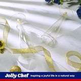 JOLLY CHEF 100 Pack Plastic Champagne Flutes Disposable 4.5 oz Gold Glitter Plastic Champagne Glasses Perfect for Wedding, Thanksgiving Day, Christmas